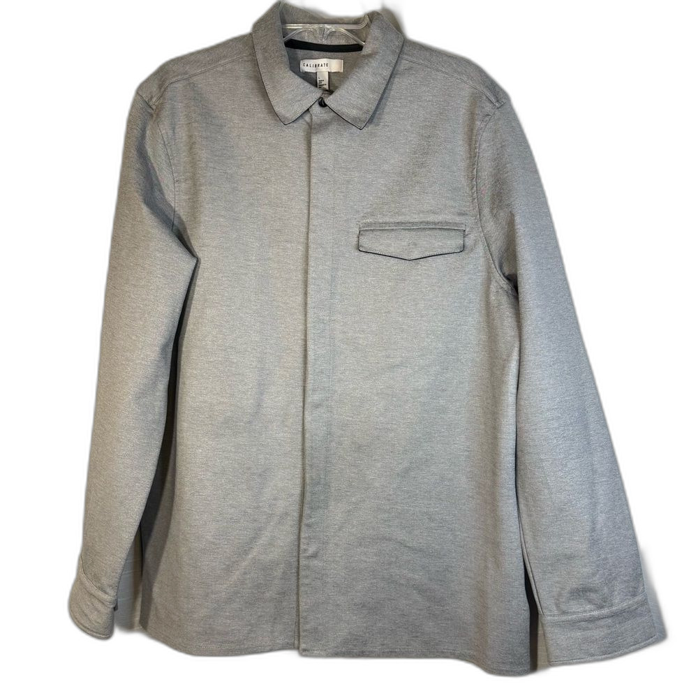 Calibrate Men's Gray shirt Jacket black contrast snap button size L